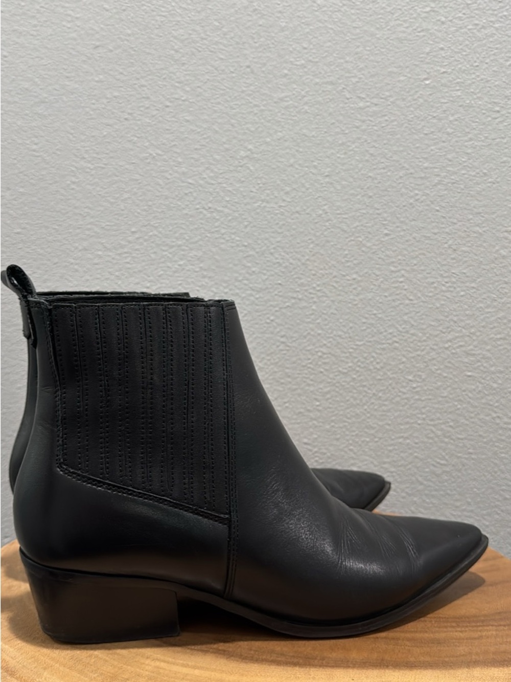 Marc Fisher Black Pointed-Toe Leather Ankle Boots